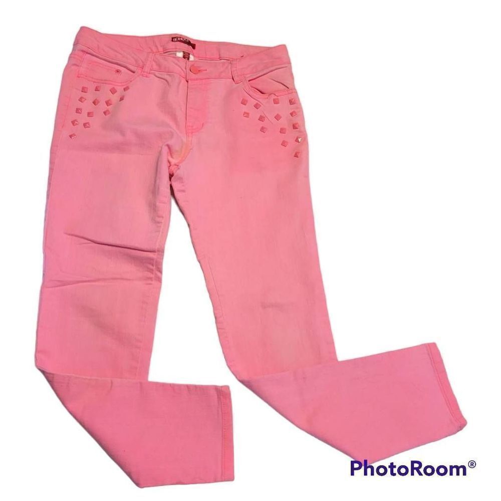 Bongo Girls Jeans Size 16 Pink  Straight Slim Stretch Denim Pants Button Zip Fly